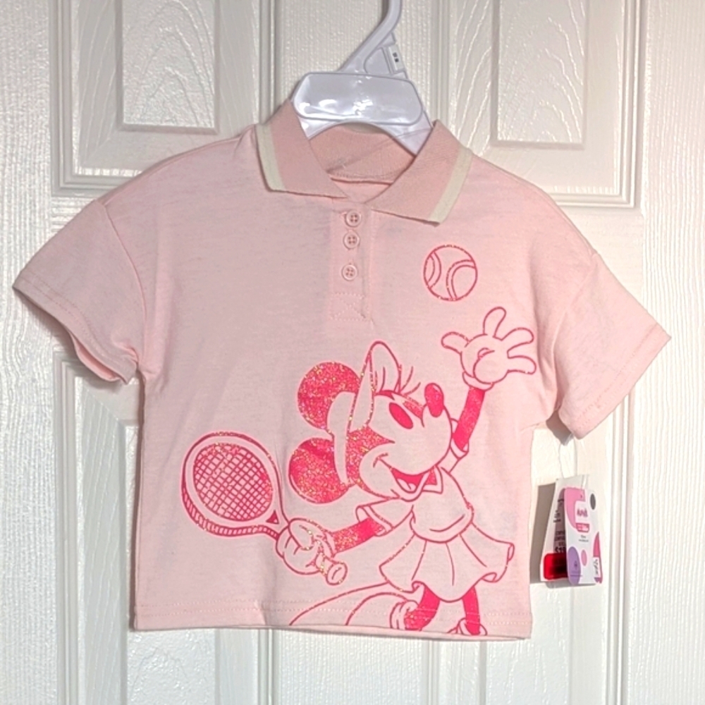 Disney Kids (12 Months) Pink Glitter Minnie Mouse Tennis T-Shirt/Polo Shirt
